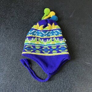 Vintage Igloos Purple Yellow Nordic Knit‎ Wool Beanie Hat Ear Flaps Ski Vikings